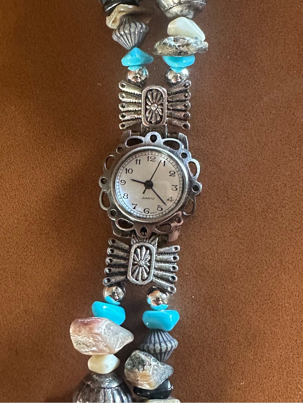 Vintage Southwestern Style SilverTone Turquoise Beaded Women’s Watch New Battery